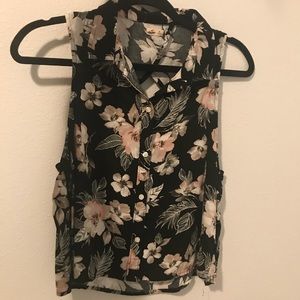 Black and floral button up